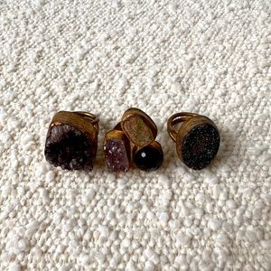 Vintage Geode Druzy Rings Set of 3 Amythyst Onyx Agate